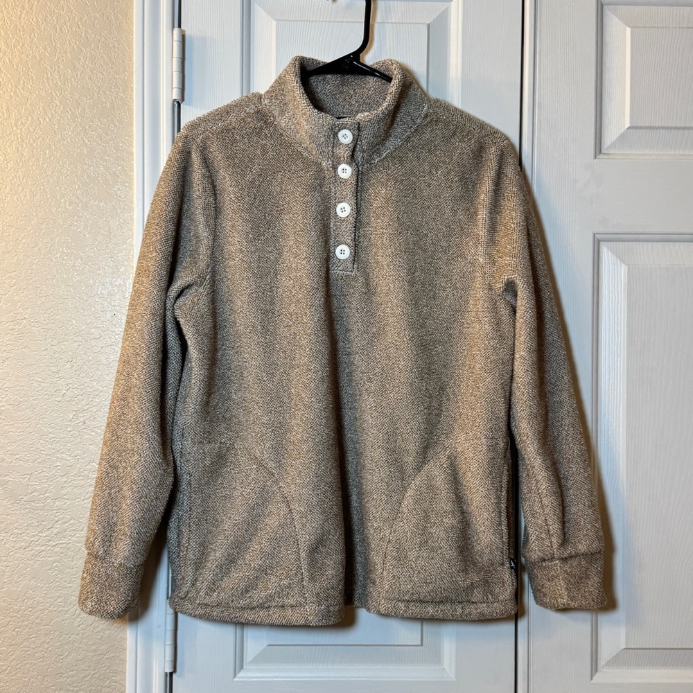 Eddie Bauer Soft Sweater Women's M Quarter ButtonUp Pullover Pumice Speckle Tan